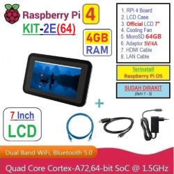 KIT-2E(64)  Raspberry Pi 4 (4GB RAM) KIT LCD 7 Inch Storage 64GB - Complete SET SIAP PAKAI