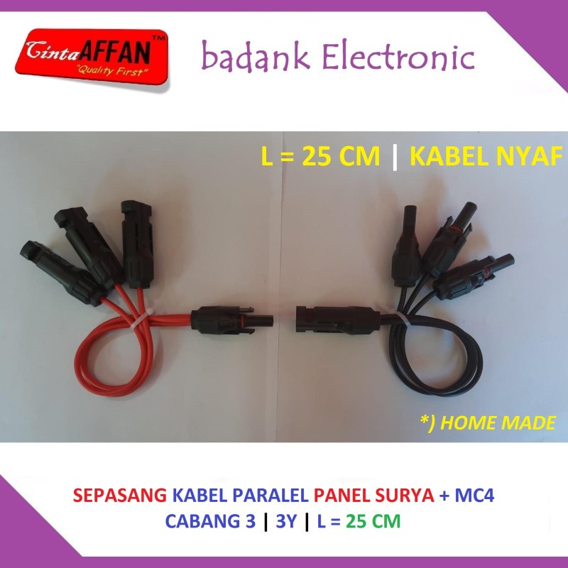 25CM - Sepasang Kabel PARALEL Panel Surya Cabang 3 dengan MC4 Homemade