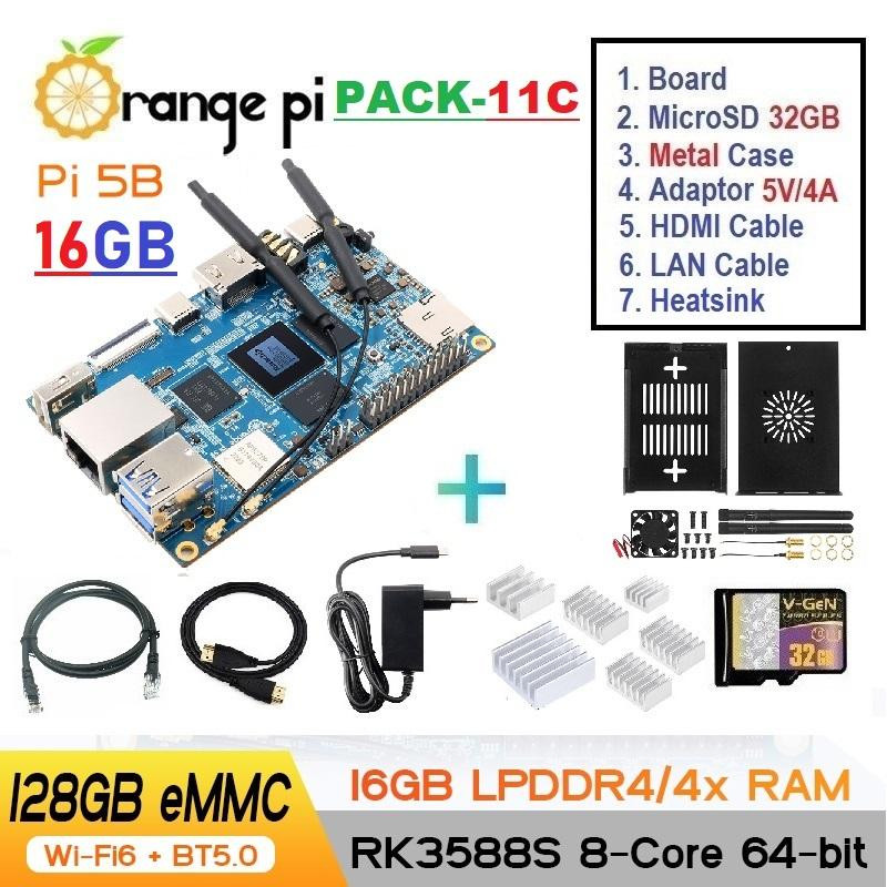 PACK-11C  Orange Pi 5B (16GB RAM with 128GB EMMC) - Complete SET