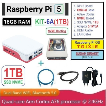 KIT-6A(1TB)  Raspberry Pi 5 (16GB RAM) KIT NVME SSD 1TB - Complete SET SIAP PAKAI