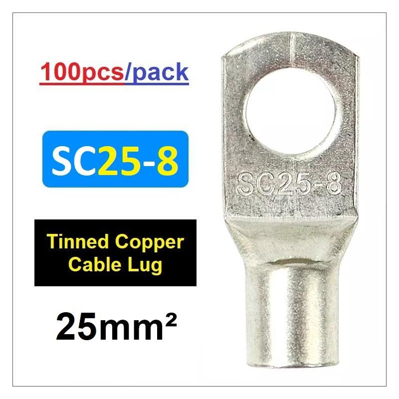 Cable Lug SC25-8 Skun Lubang utk Kabel 25mm2 Screw M8 (100pcs/pack)