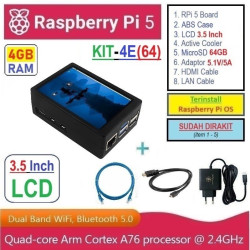 KIT-4E(64)  Raspberry Pi 5 (4GB RAM) KIT LCD 3.5 Inch MicroSD 64GB - Complete SET SIAP PAKAI