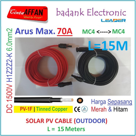 MC4 --- MC4 PV Cable 1500V H1Z2Z2-K 6mm2 Tinned copper L15 Meter