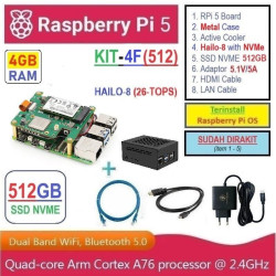 KIT-4F(512)  Raspberry Pi 5 (4GB RAM) KIT HAILO-8 (26-TOPS) with SSD NVME 512GB - Complete Set