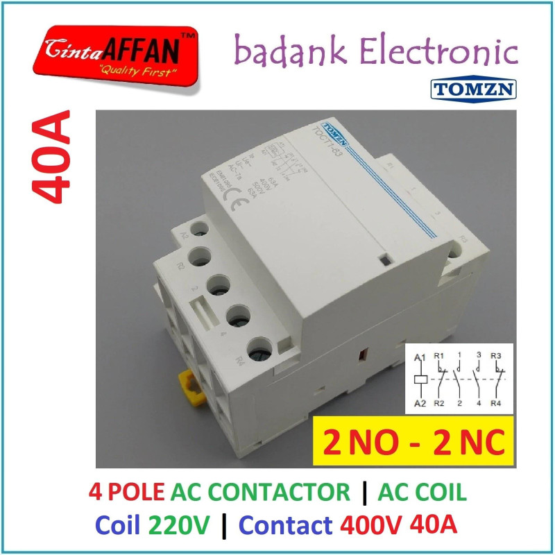 TOCT1 4P 40A 2NO-2NC AC CONTACTOR DIN RAIL COIL 220VAC CONTACT 400VAC