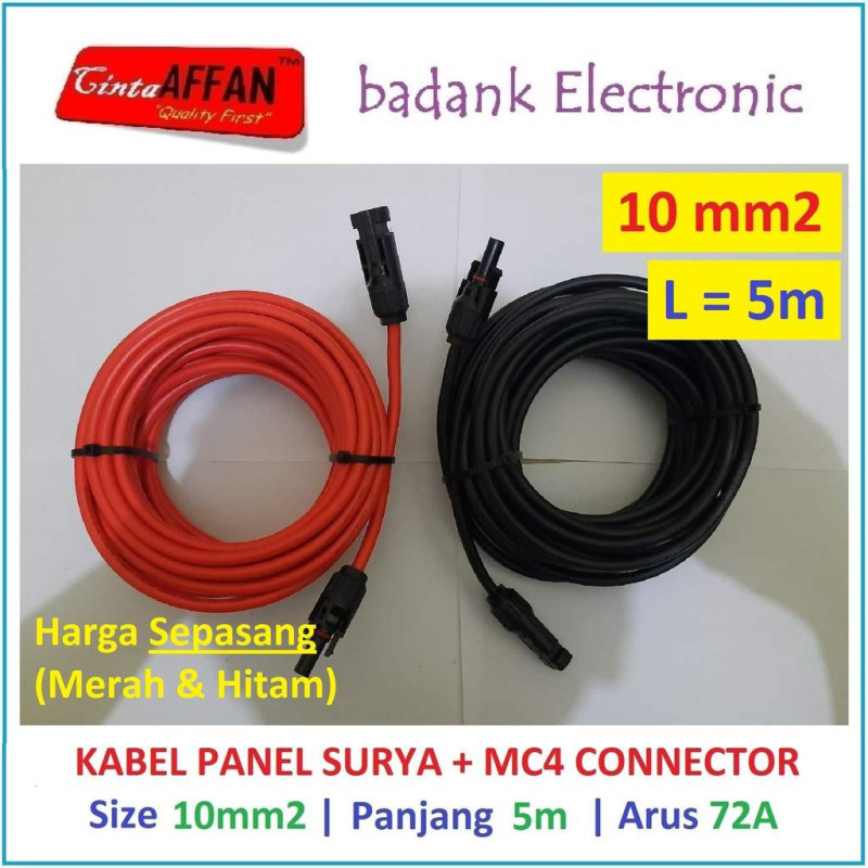 Kabel Solar Panel Surya 10 mm2 L  5 meter dengan Konektor MC4