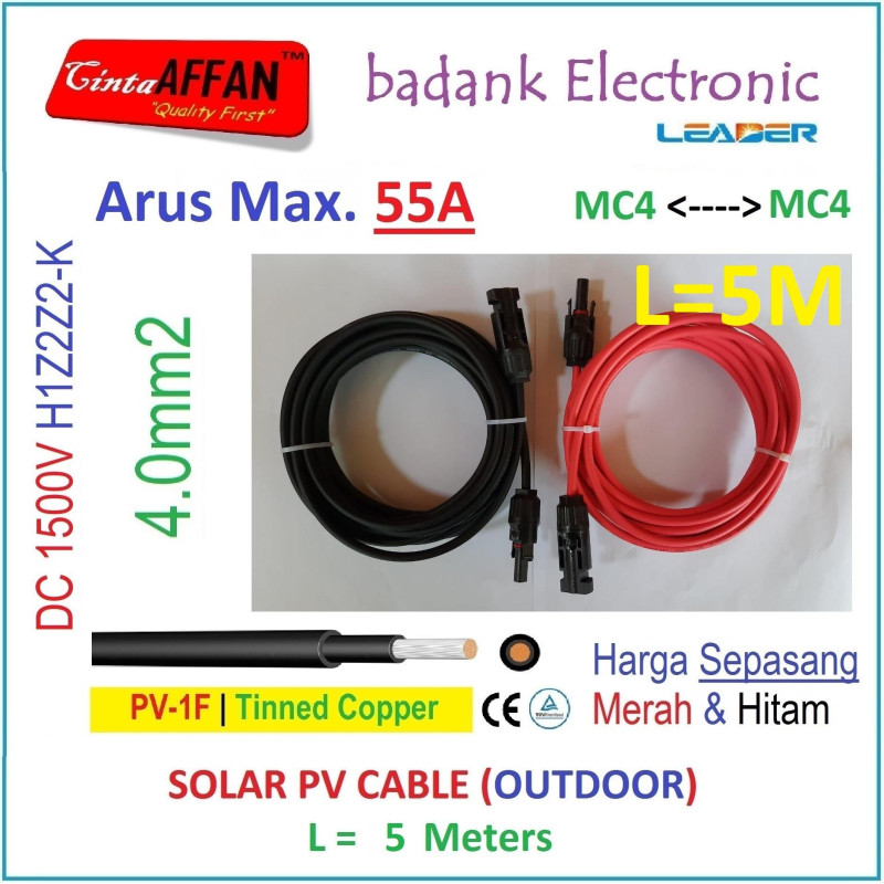 MC4 --- MC4 PV Cable 1500V H1Z2Z2-K 4mm2 Tinned copper L5 Meter