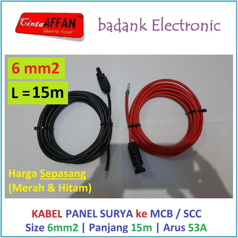 Sepasang Kabel 6 mm2 dari MC4 Panel Surya ke MCB / SCC L  15 meter