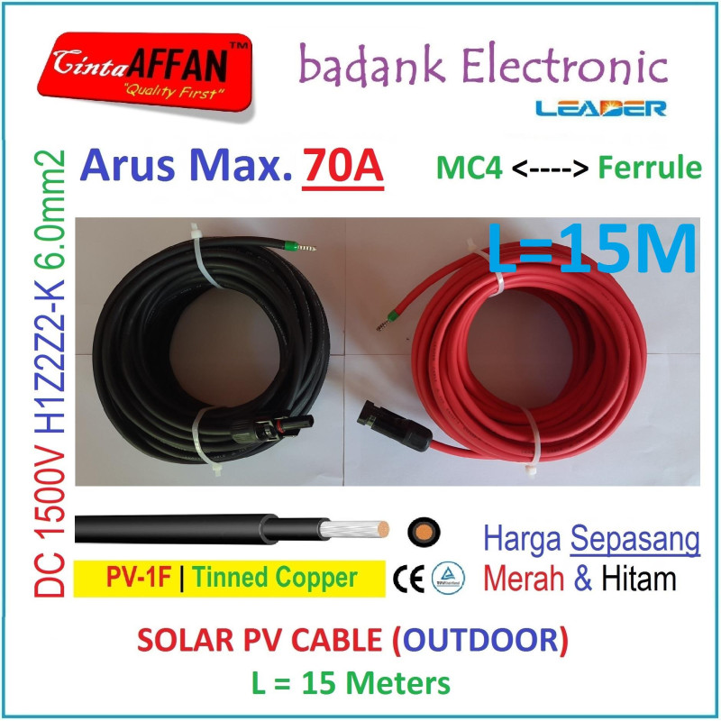 MC4 --- Ferrule PV Cable 1500V H1Z2Z2-K 6mm2 Tinned copper L15M