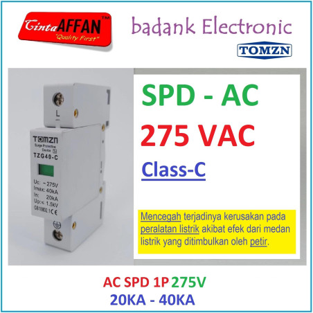AC SPD 1P 275V 20-40KA Class C Pengaman Petir Surge Arrester AC