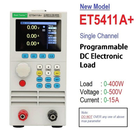 400W ET5411A Programmable DC Electronic Load 500V 1x15A Battery Tester