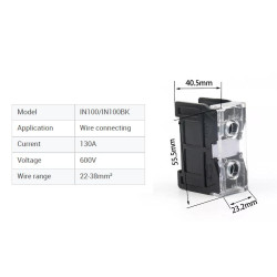 2pcs/pack DIN Rail High Current Terminal Block IN100BK 130A 1P 600V