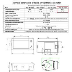 300V 400A DC Digital Power Meter Hall Sensor - Wh Ah Watt Volt Amp