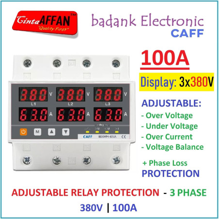 CAFF Relay Protector 3-Phase 4-Wire 100A VA Monitor 380V (L-L) Display