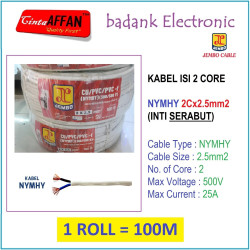  1 ROLL  100M  - Kabel Serabut 2 Core NYMHY 2x2.5mm2