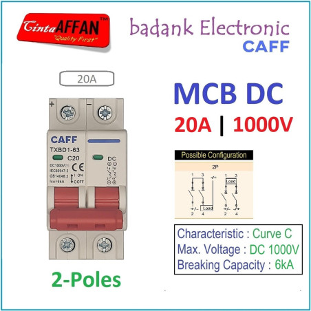 CAFF MCB DC 2P 1000V C20 20A Circuit Breaker Solar PV Panel Surya PLTS