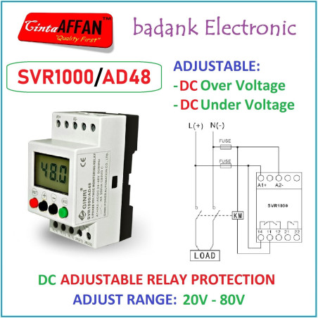 GINRI SVR1000-AD48 DC Protection Relay 24V 36V 48V ADJUSTABLE Over Under VOLTAGE Battery