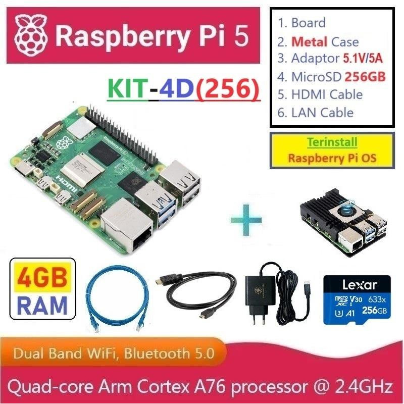 KIT-4D(256)  Raspberry Pi 5 (4GB RAM) - Complete SET (MicroSD 256GB)