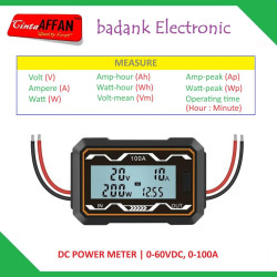 DC Digital Power Meter 0-60V / 0-100A - Measure Wh Ah Watt Voltage Ampere