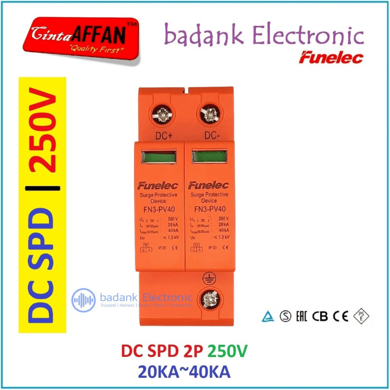 DC SPD 2P 250V 20-40KA Surge Arrester Protect Device Solar Panel Surya