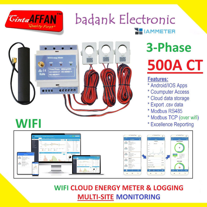 IAMMETER CLOUD 3-Phase WIFI Bidirectional Energy Meter CT 500A