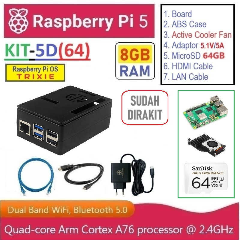 KIT-5D(64)  Raspberry Pi 5 (8GB RAM) - Complete SET (MicroSD 64GB)