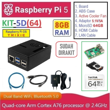 KIT-5D(64)  Raspberry Pi 5 (8GB RAM) - Complete SET (MicroSD 64GB)