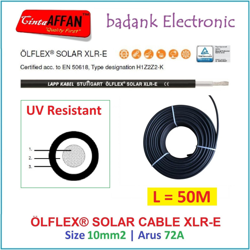 L50M BLACK - Kabel Panel Surya 10mm2 1500V OLFLEX SOLAR XLR-E LAPP Made In Germany