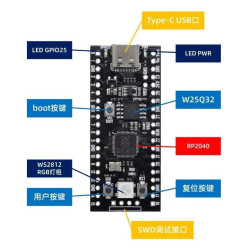 MicroController Board Raspberry PI RP2040 USB-C TYPE-C - 4MB Flash