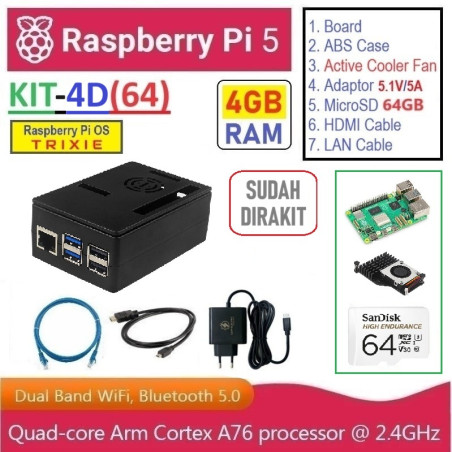 KIT-4D(64)  Raspberry Pi 5 (4GB RAM) - Complete SET (MicroSD 64GB)