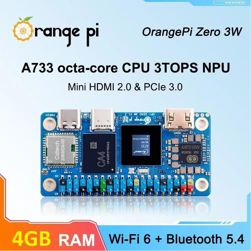 Orange Pi Zero 3W - 4GB RAM Octa-Core CPU 3-TOPS NPU AI Performance