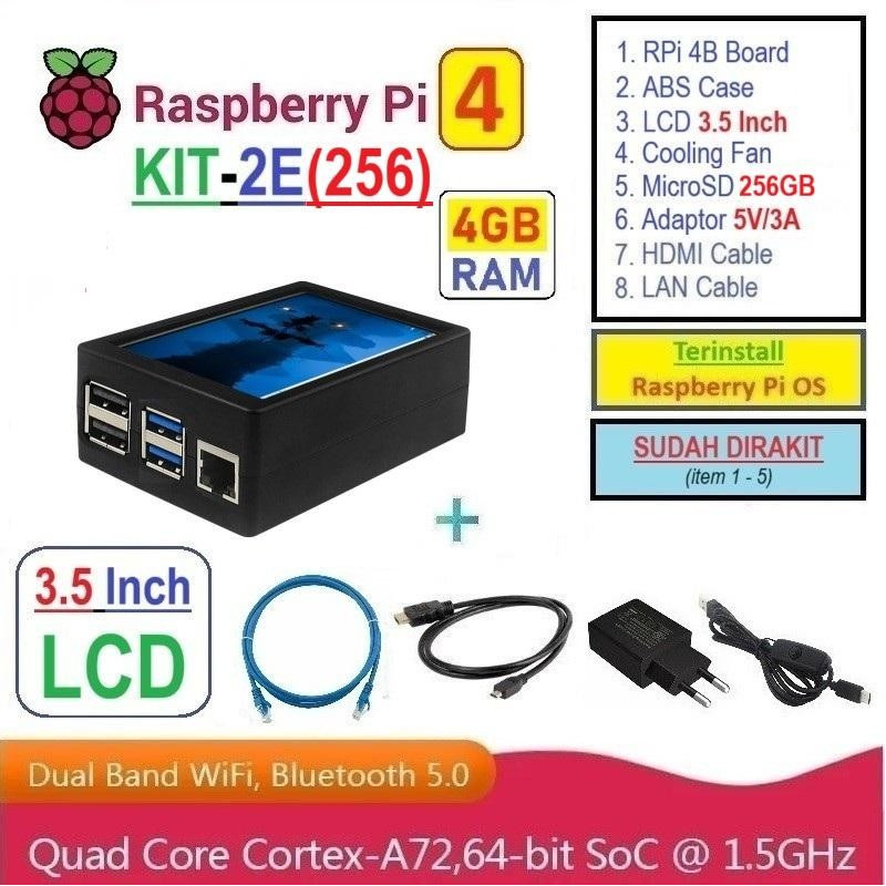 KIT-2E(256)  Raspberry Pi 4 (4GB RAM) KIT LCD 3.5 Inch MicroSD 256GB - Complete SET SIAP PAKAI