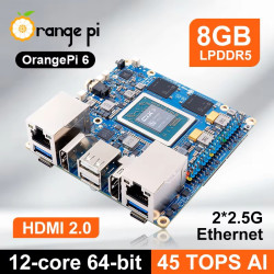Orange Pi 6 - 8GB RAM 12-Core CPU 45-TOPS AI Computing Power Integrated Cooler Fan  100W Power Supply