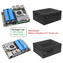SUPTRONICS X1201 UPS Shield 5.1V 5A 2-Cell 18650 Batt Holder with Metal Case for Raspberry Pi 5