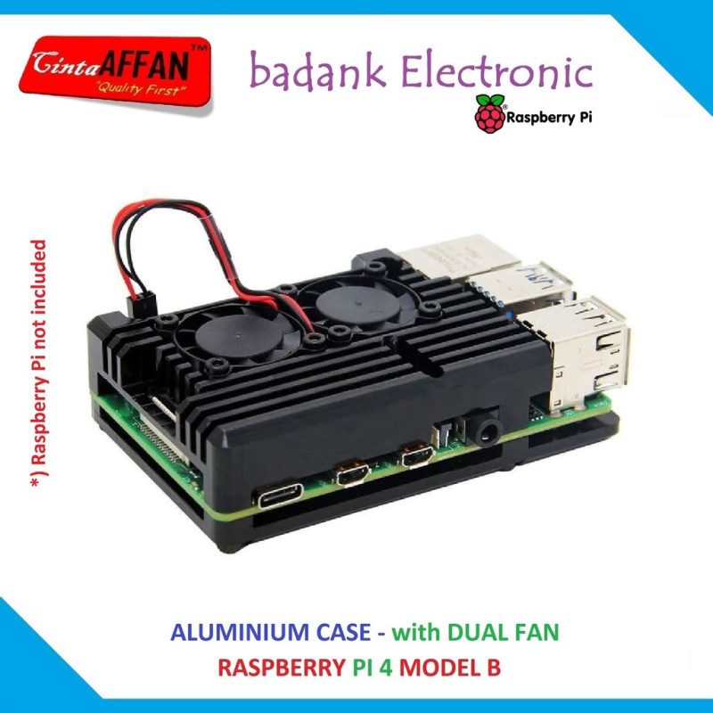 Black ALUMINIUM Metal Case DUAL FAN - Raspberry Pi 4 Model B
