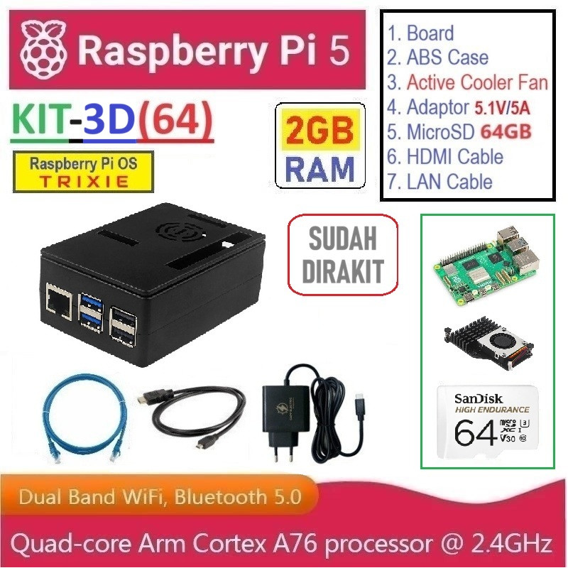 KIT-3D(64)  Raspberry Pi 5 (2GB RAM) - Complete SET (MicroSD 64GB)