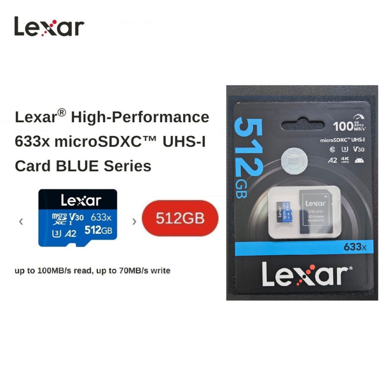 MicroSD 512GB - SDXC V30 LEXAR 633x 512GB U3 A2