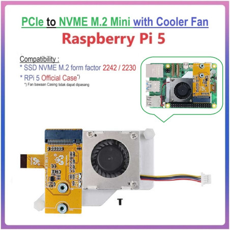 NVMe HAT 2230/2242 Integrated with Active Cooler Fan for Raspberry Pi 5