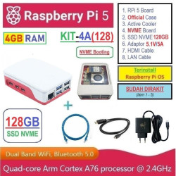 KIT-4A(128)  Raspberry Pi 5 (4GB RAM) KIT NVME SSD 128GB - Complete SET SIAP PAKAI