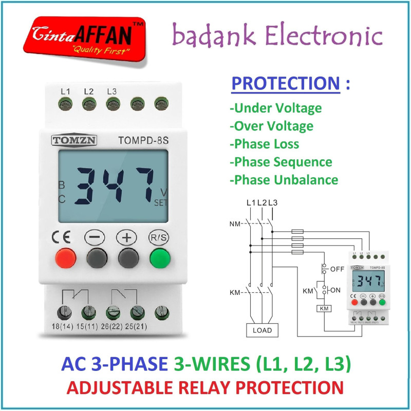 AC 3-PHASE LCD Protection Relay Unbalance Sequence Over Under VOLTAGE