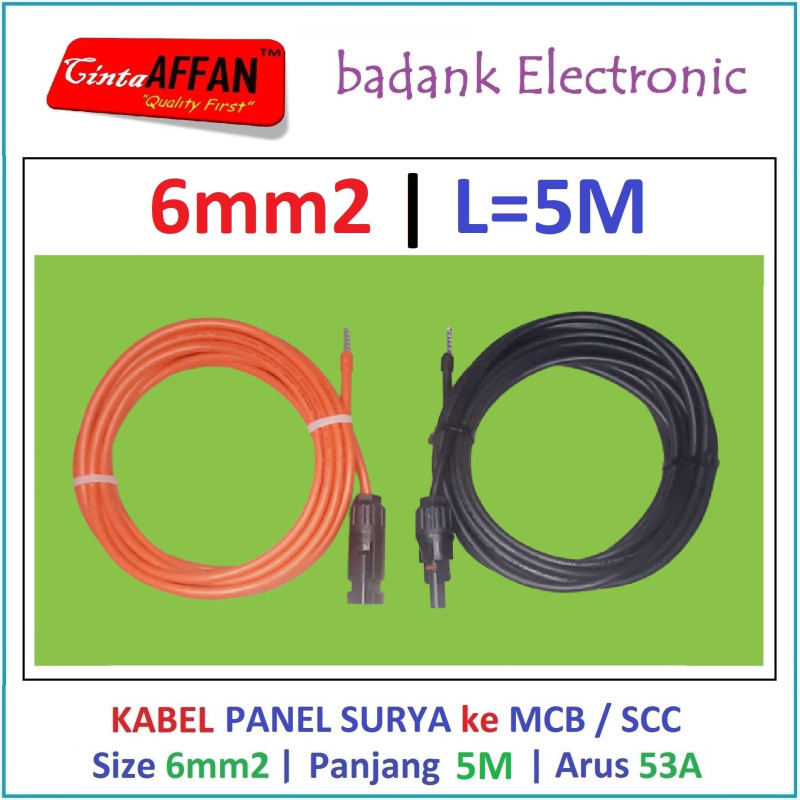 Sepasang Kabel 6 mm2 dari MC4 Panel Surya ke MCB / SCC L  5 meter