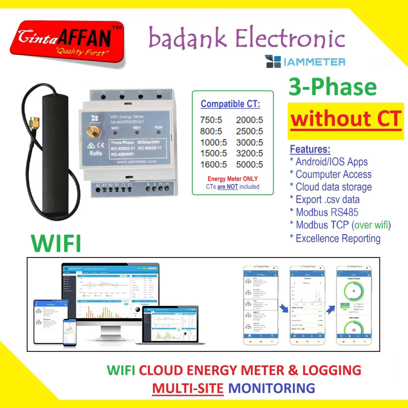 WEM3046T IAMMETER CLOUD 3-Phase WIFI Bidirectional Energy Meter NO CT