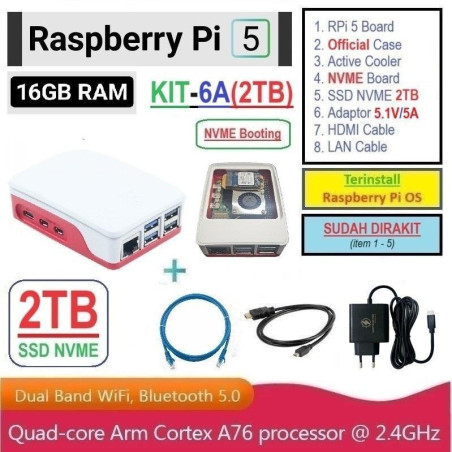 KIT-6A(2TB)  Raspberry Pi 5 (16GB RAM) KIT NVME SSD 2TB - Complete SET SIAP PAKAI