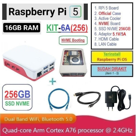 KIT-6A(256)  Raspberry Pi 5 (16GB RAM) KIT NVME SSD 256GB - Complete SET SIAP PAKAI