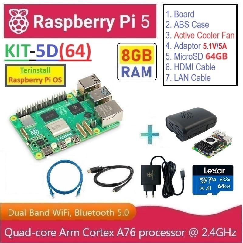 KIT-5D(64)  Raspberry Pi 5 (8GB RAM) - Complete SET (MicroSD 64GB)