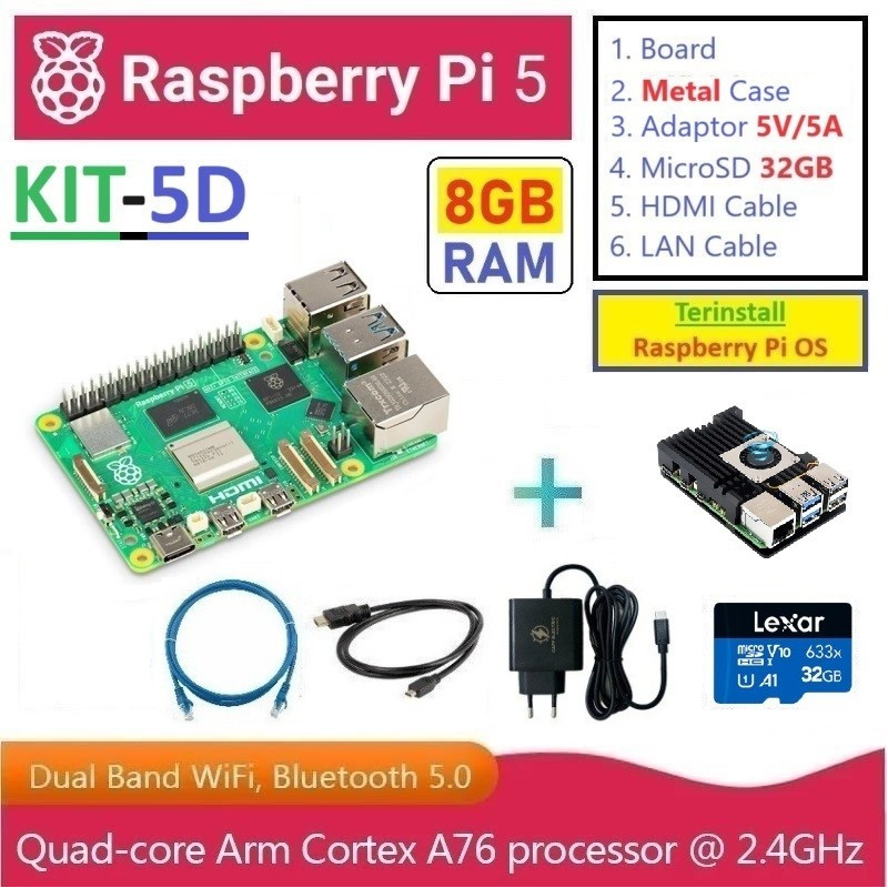 KIT-5D  Raspberry Pi 5 (8GB RAM) - Complete SET (with Metal Case)