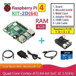 KIT-2D(64)  Raspberry Pi 4 (4GB RAM) - Complete SET (MicroSD 64GB with METAL CASE)
