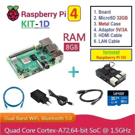 KIT-1D  Raspberry Pi 4 (8GB RAM) - Complete SET (with Metal Case)