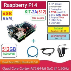 KIT-2A(512)  Raspberry Pi 4 (4GB RAM) KIT NVME SSD 512GB - Complete SET SIAP PAKAI
