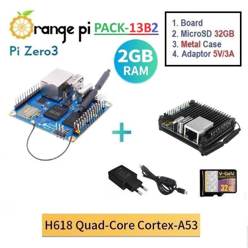 PACK-13B2  Orange Pi Zero 3 (2GB)  CASE  MicroSD  Adaptor